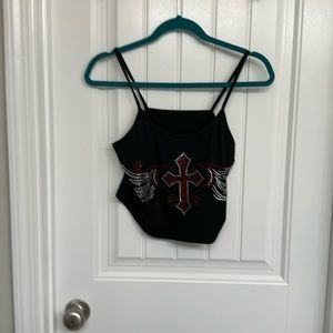 Black Crop Top with Red Cross